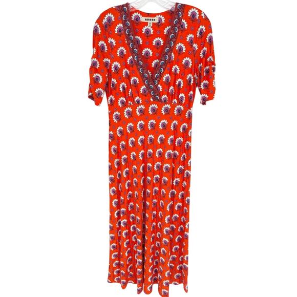 Boden Rebecca Jersey Midi Tea Dress In Passion Geo Orange Size 6R Party Shower - Picture 7 of 15